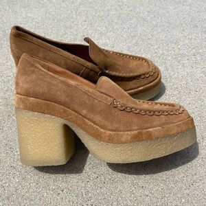 MARC FISHER LINA HEELED BROWN LOAFER Size 9